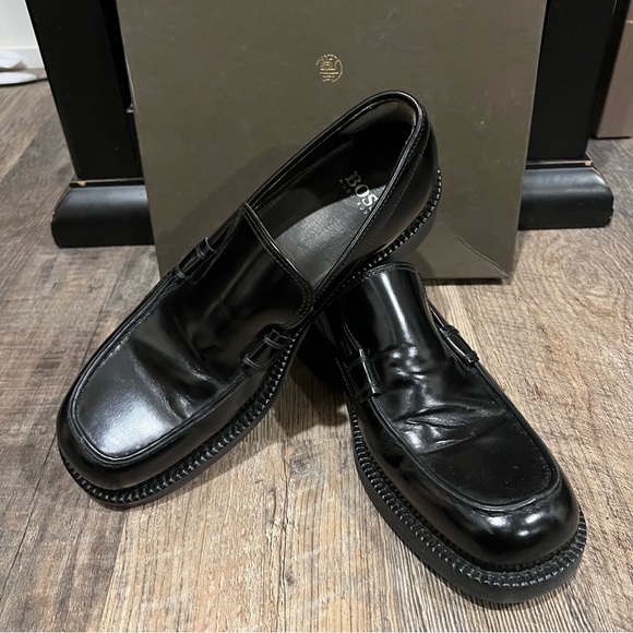 BOSS - Hugo Boss Men’s black leather loafers - Size:7.5 - Picture 1 of 7